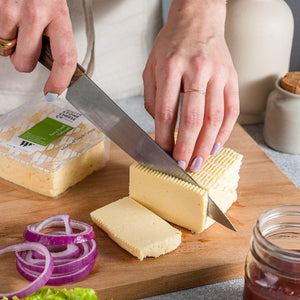 Cutting a slice of Ferry Rd Halloumi