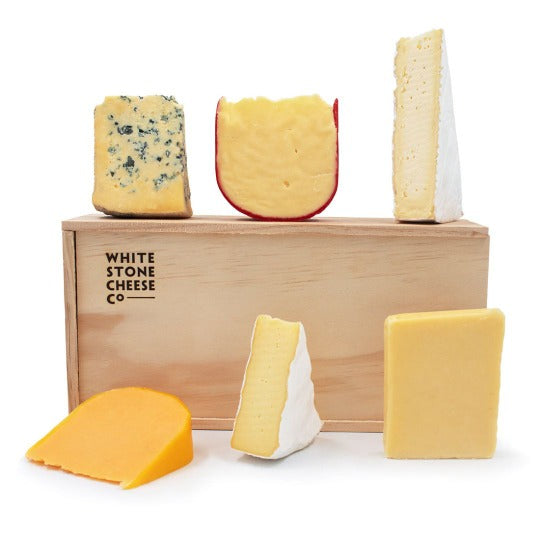 Wooden gift box with 6 wedges of cheese
